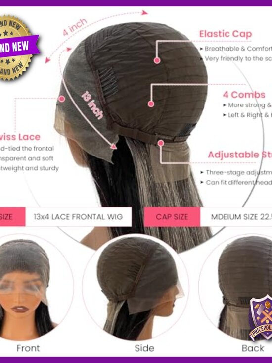 13x4 HD Lace Front Human Hair Wig 150% Density Pre Plucked Glueless main image 4